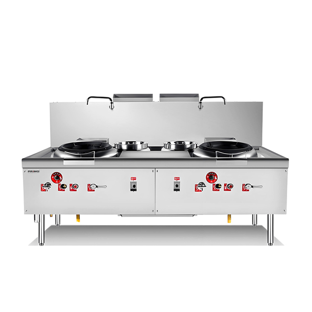 Traditional Gas Chinese Wok Range Double Burner With Double Rear Pot 