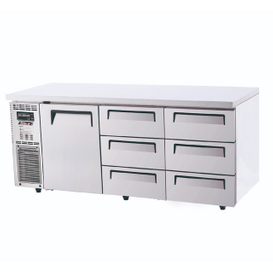 stainless steel under counter refrigerator freezer with 6 drawers