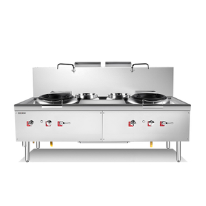 Traditional Gas Chinese Wok Range Double Burner With Double Rear Pot 